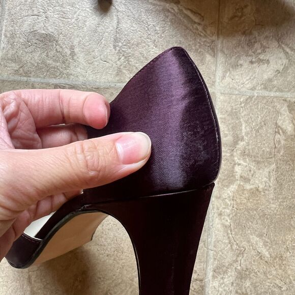Vtg Y2K Colin Stuart Satin Heels 7.5 Purple Iridescent Prom Formal Wedding Glam - Picture 5 of 6